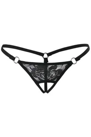 Dantelli Özel Bölgesi Açık G-string Siyah