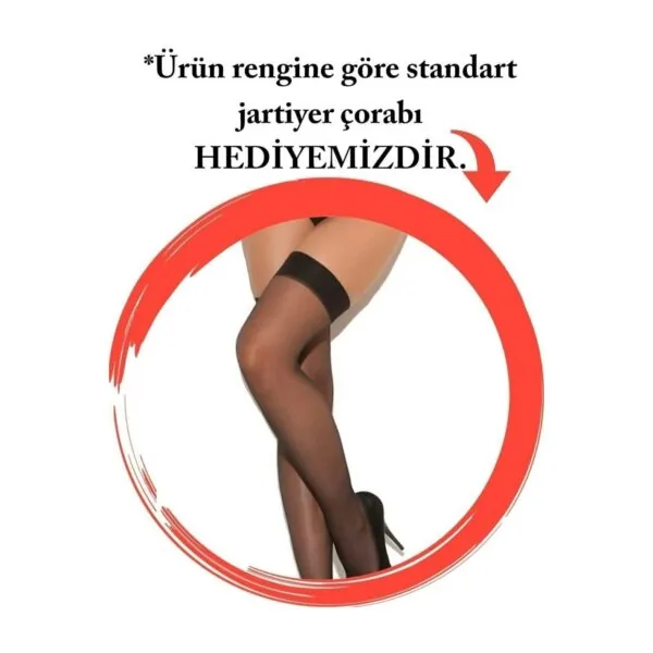 Özel Bölgesi Açık Dantelli Jartiyerli Bodysuit Kırmızı